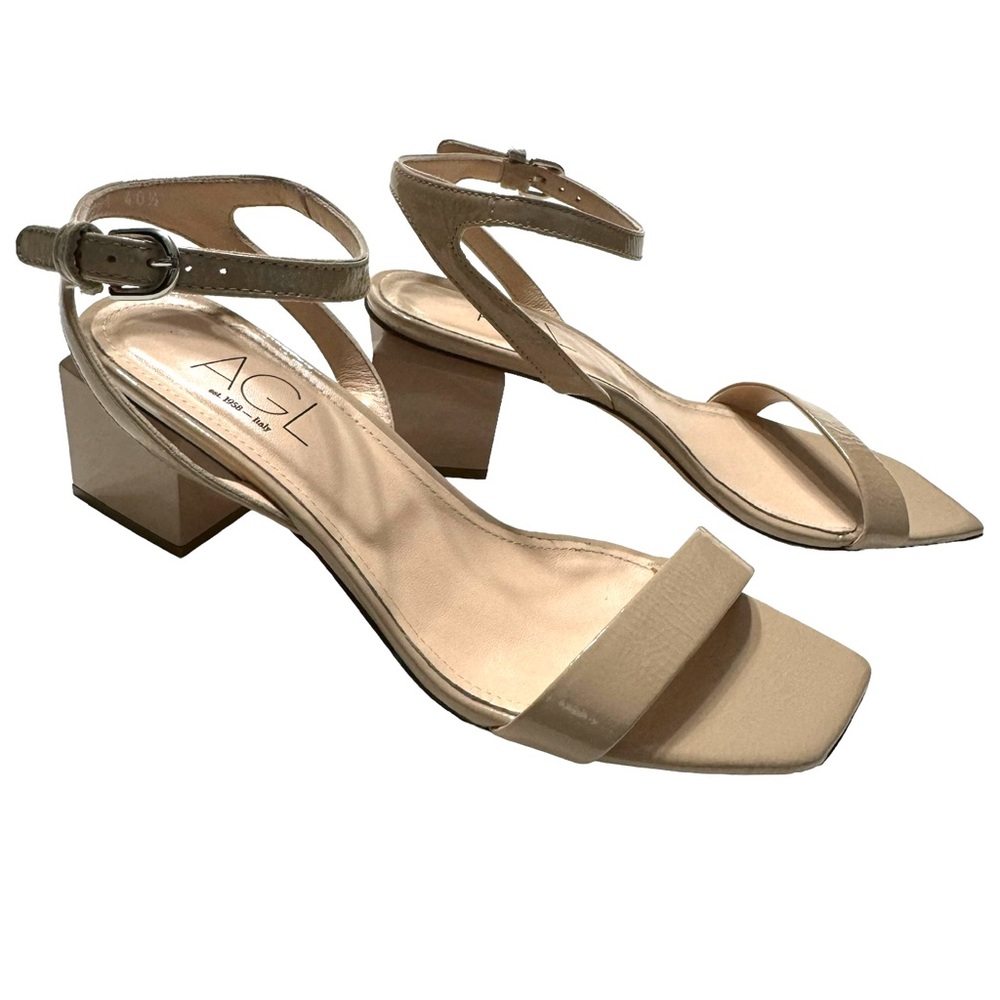 AGL Angie Ankle Strap Square Block Heel Leather Sandal